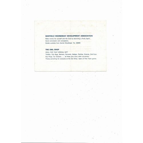 Sheffield Wednesday v Manchester City Central League Football Programme 1978/79