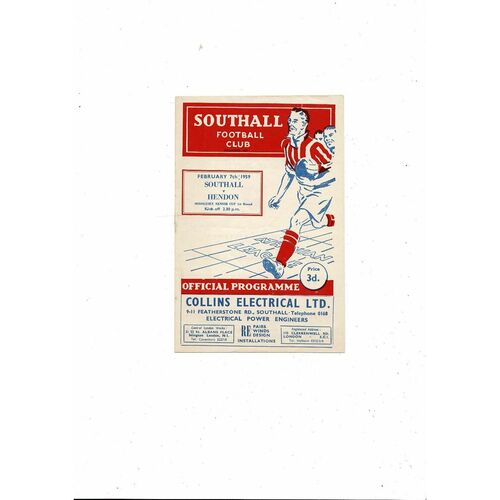 1958/59 Southall v Hendon Middlesex Senior Cup Football Programme