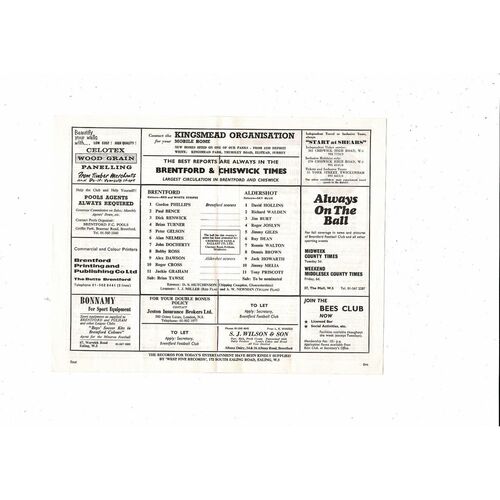 1970/71 Brentford v Aldershot Football Programme