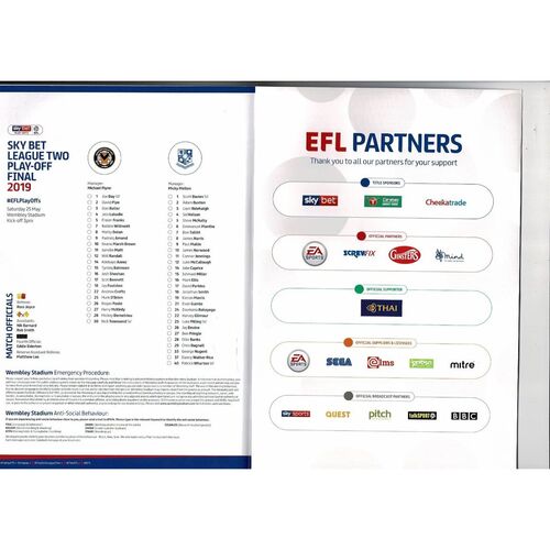 2019 Newport County v Tranmere Rovers Play Off Final League 2 Football Programme