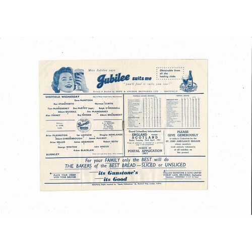 1956/57 Sheffield Wednesday v Burnley Football Programme