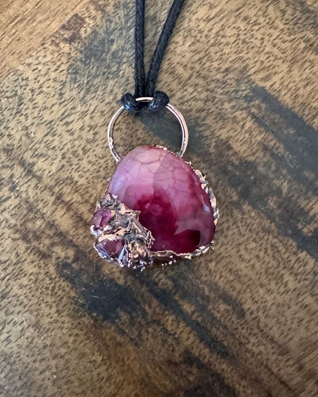 Spider quartz and tourmaline copper dipped necklace