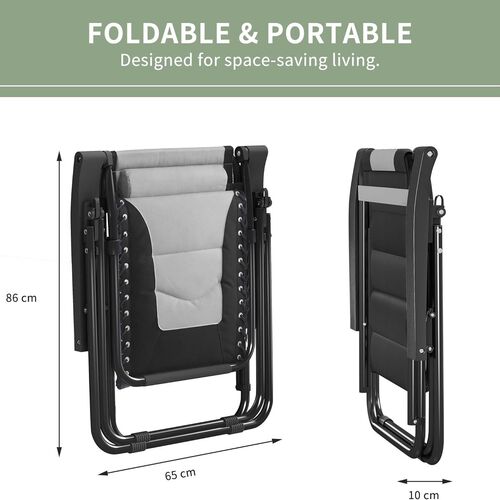 mcc direct Zero Gravity Chair Set of 2 – Padded Oxford Fabric Reclining & Folding Outdoor Garden Chairs with Cup Holder and Headrest Pillow –  OXFORD