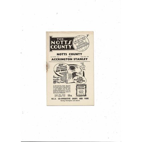 1958/59 Notts County v Accrington Stanley Football Programme