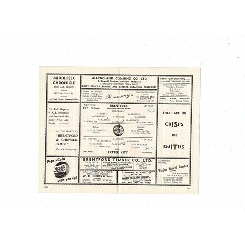 1956/57 Brentford v Exeter City Football Programme