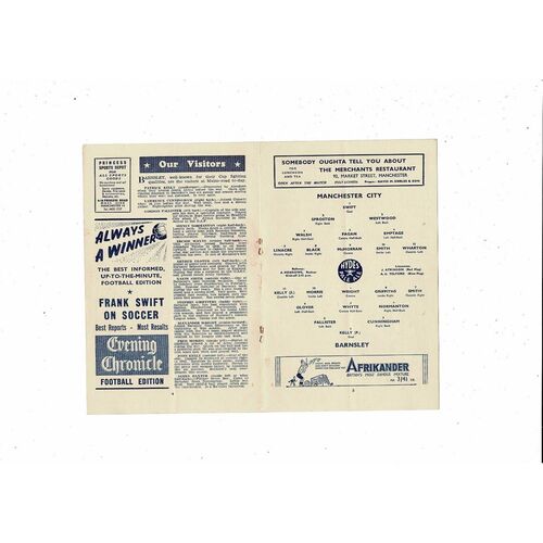 1947/48 Manchester City v Barnsley FA Cup Football Programme