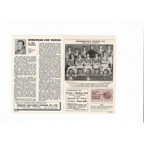 Manchester United v Red Star Belgrade European Cup Football Programme 1957/58