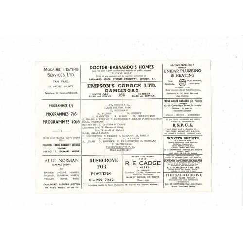 St Neots Town v Thornycroft FA Trophy Replay Football Programme 1969/70