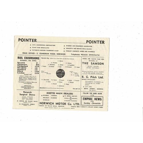 1956/57 Norwich City v Brentford Football Programme