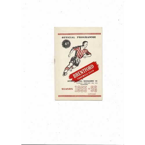 Brentford v International Managers X1 Friendly Football Programme 1955/56