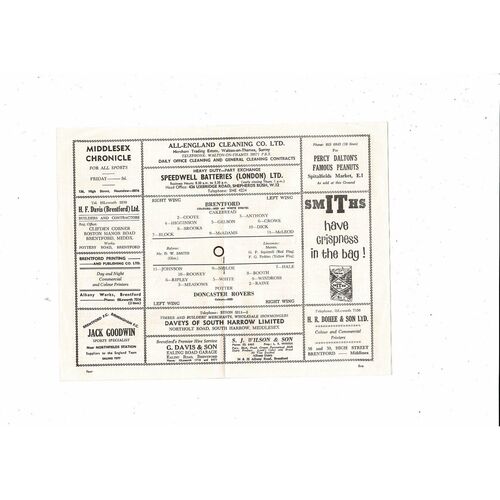 1962/63 Brentford v Doncaster Rovers Football Programme