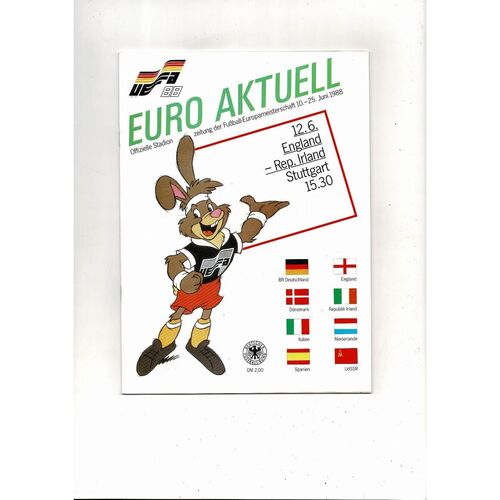 Euro 88 England v Eire Football Programme