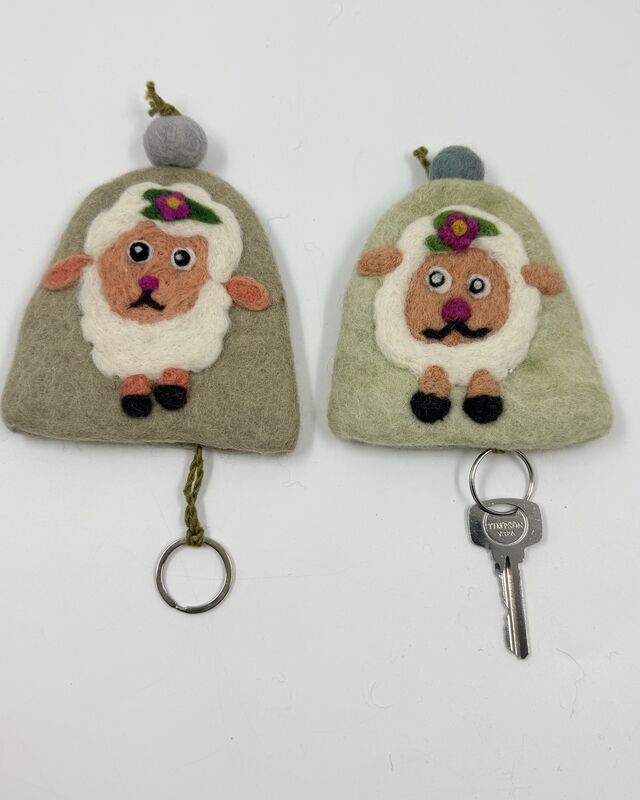 handmade sheep man key holders- lime grey