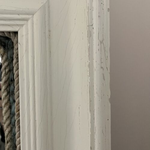 Large White Square Distressed Mirror.