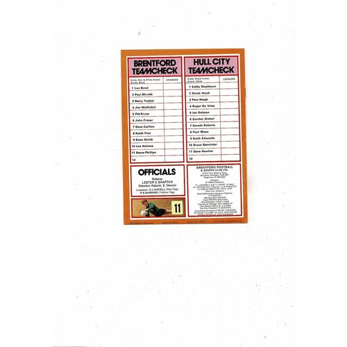 1979/80 Brentford v Hull City Football Programme