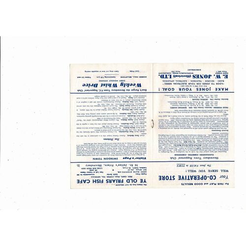 1959/60 Shrewsbury Town v Swindon Town Football Programme