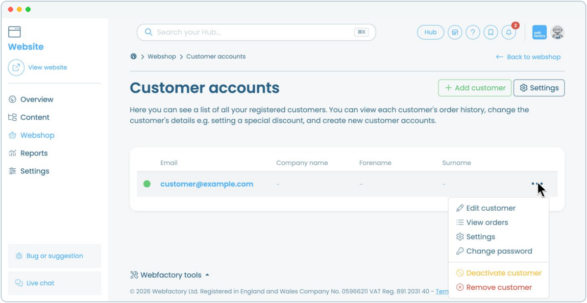 How to manage Webshop customer accounts | Webfactory Support | Webfactory