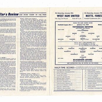 1958/59 Tottenham Hotspur v Blackburn Rovers Football Programme