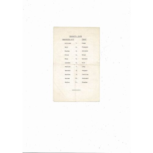 Workington v Manchester City Friendly Football Programme 1978/79