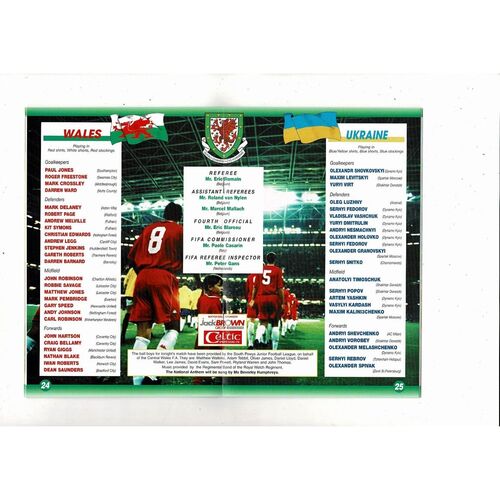 2001 Wales v Ukraine World Cup Football Programme