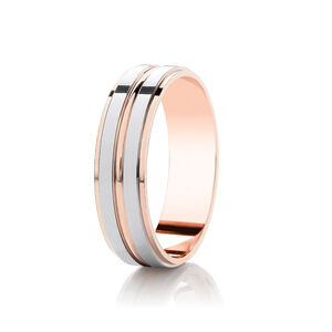 9ct 5mm TWO COLOUR diamond cut two channel contrast ring