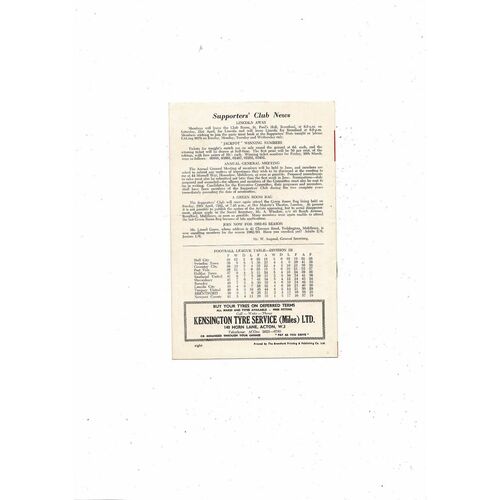 1961/62 Brentford v Crystal Palace Football Programme