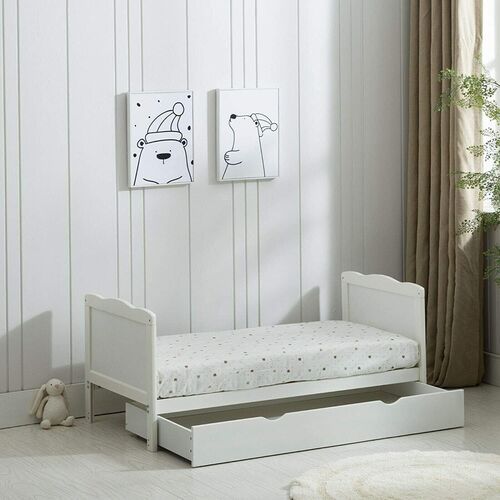 mcc direct White Wooden Orlando Baby Cot Bed & Rollaway Drawer & Aloe Vera Water Repellent Mattress  - Orlando
