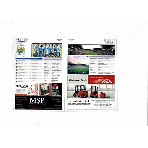 Villarreal v Manchester City Champions League Football Programme 2011/12 + 2 Souvenir Magazines