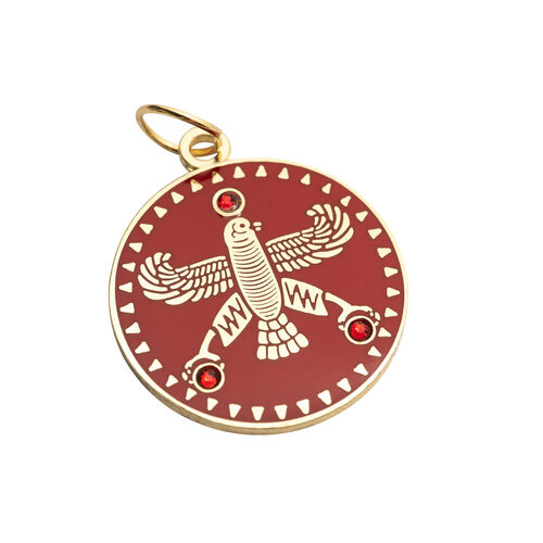 Round Pendant. The Persian Falcon. Deep Red with 3 Red Stones. Original Cyrus Falcon Shahbaz.