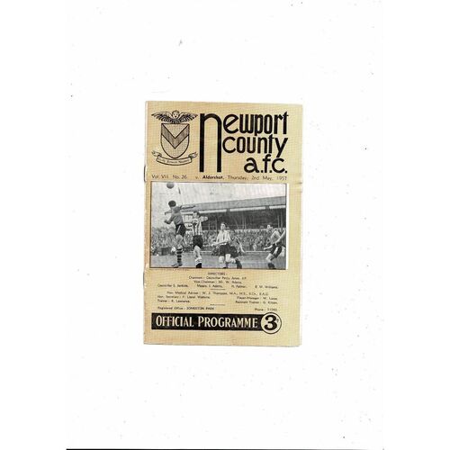 1956/57 Newport County v Aldershot Football Programme