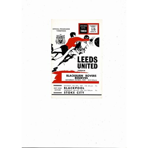 1970/71 Leeds United v Blackburn Rovers Central League Football Programme