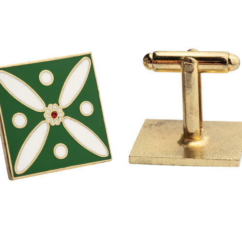 Cufflinks. The Persian Cross. White on Green with 1 Central Red Stone. Cufflinks.