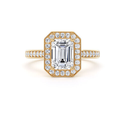 Emerald cut halo with channel borders