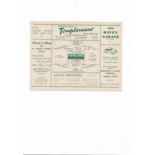 1957/58 Yeovil Town v Poole Southern League Football Programme