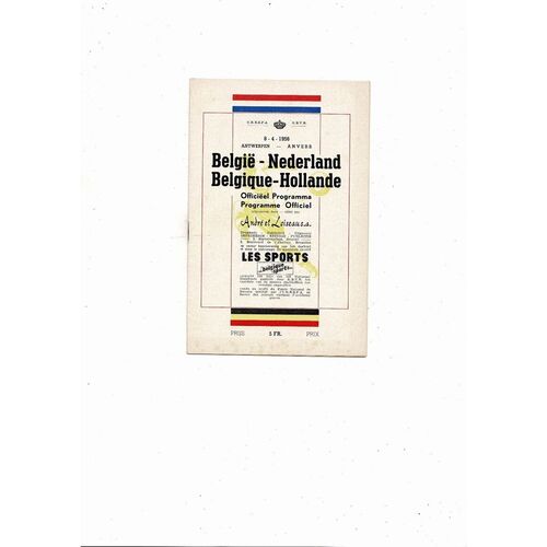 1956 Belgium v Netherlands International Friendly Football Programme