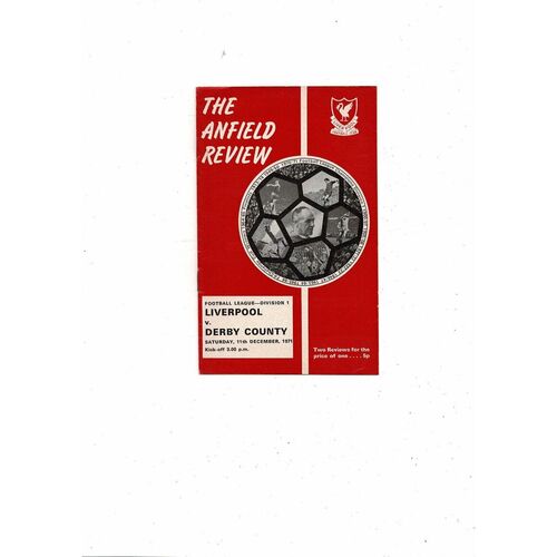 1971/72 Liverpool v Derby County Football Programme