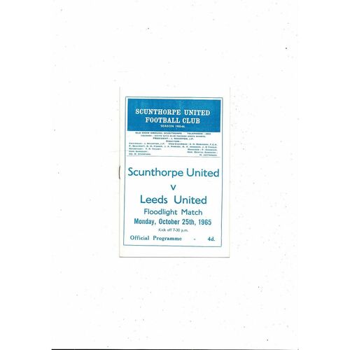 Scunthorpe United v Leeds United Friendly Football Programme 1965/66
