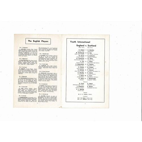 England v Scotland Youth International Football Programme 1968 @ Walsall