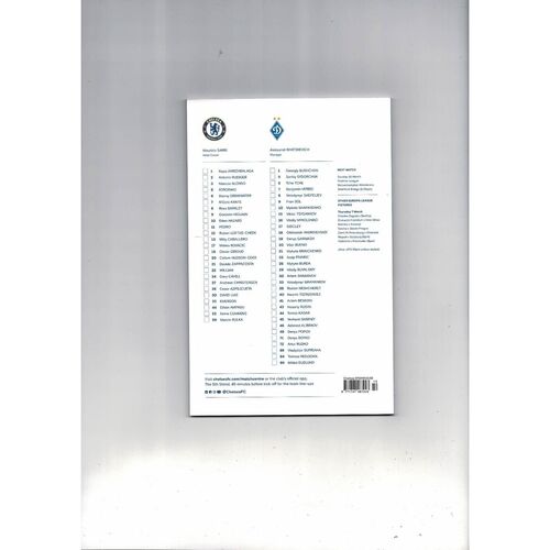 Chelsea v Dynamo Kiev Europa League Football Programme 2018/19