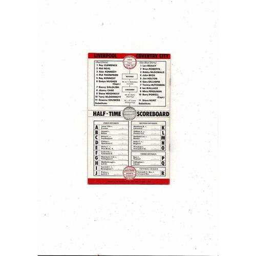 1978/79 Liverpool v Coventry City Football Programme