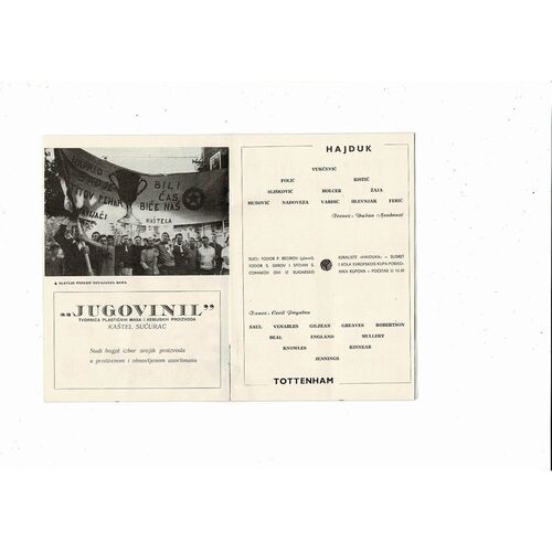 Hajduk Split v Tottenham Hotspur European Cup Winners Cup Programme 1967/68