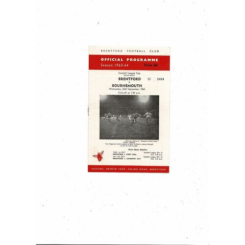 1963/64 Brentford v Bournemouth League Cup Football Programme