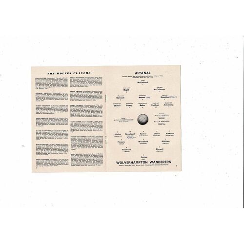 1963/64 Arsenal v Wolves Football Programme