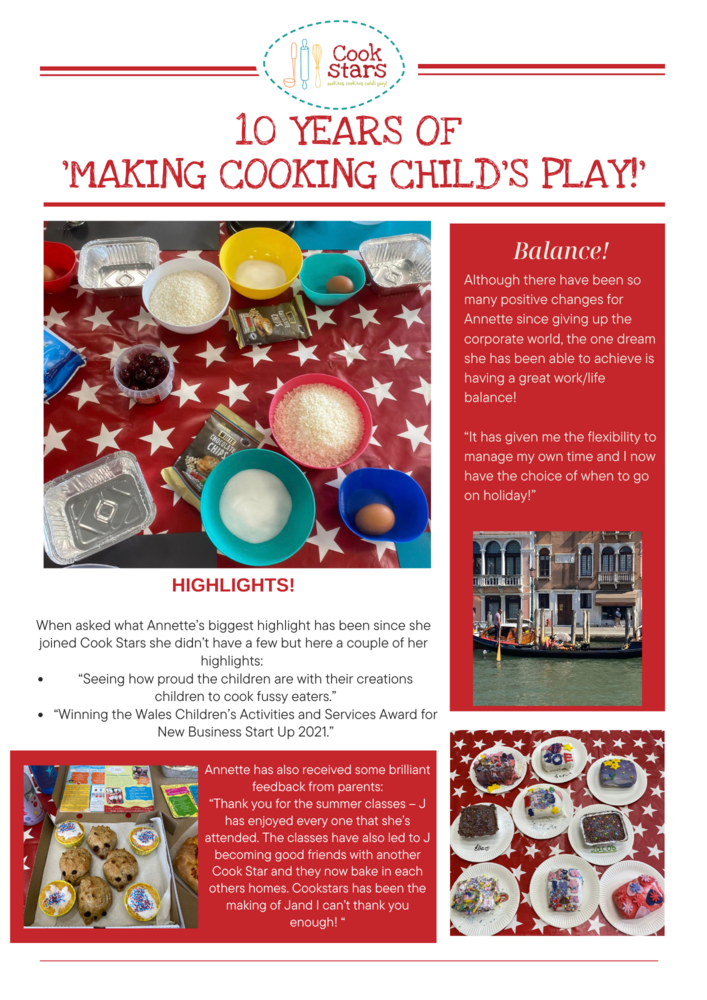 Annette - Press Release celebrating 10 years of Cook Stars!