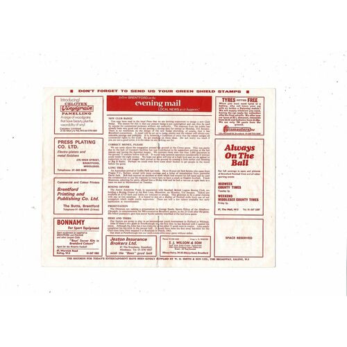 1971/72 Brentford v Darlington Football Programme