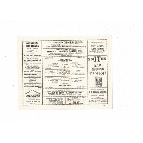 1962/63 Brentford v Lincoln City Football Programme