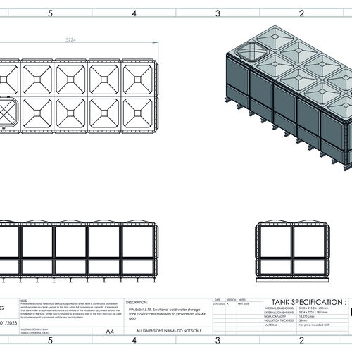 PW.5X2X1.5.TIF.AG - 18,269 LITRE SECTIONAL WATER TANK, TOTALLY INTERNALLY FLANGED (TIF)