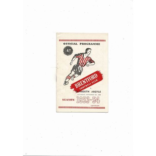 1953/54 Brentford v Plymouth Argyle Football Programme