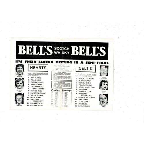1977/78 Hearts v Celtic Scottish League Cup Semi Final Football Programme