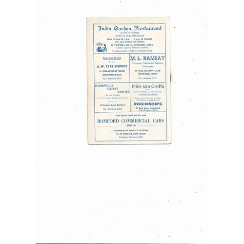 Romford v Gillingham Public Pratice Match Football Programme 1967/68